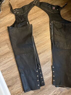 Men Black Leather Biker Chaps